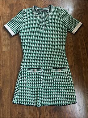 Maje Green, Black & White Knit Dress